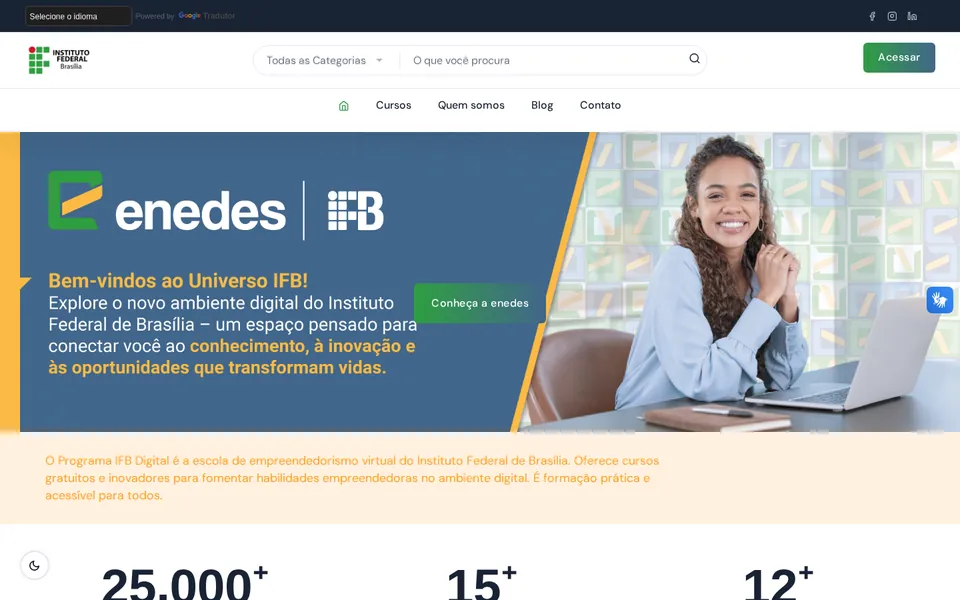 Página inicial do IFB Digital, do Instituto Federal de Brasília